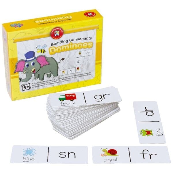 Phonics blending dominoes card set with letter tiles