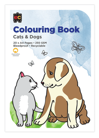 Cats and Dogs colouring book cover with cat and dog illustration