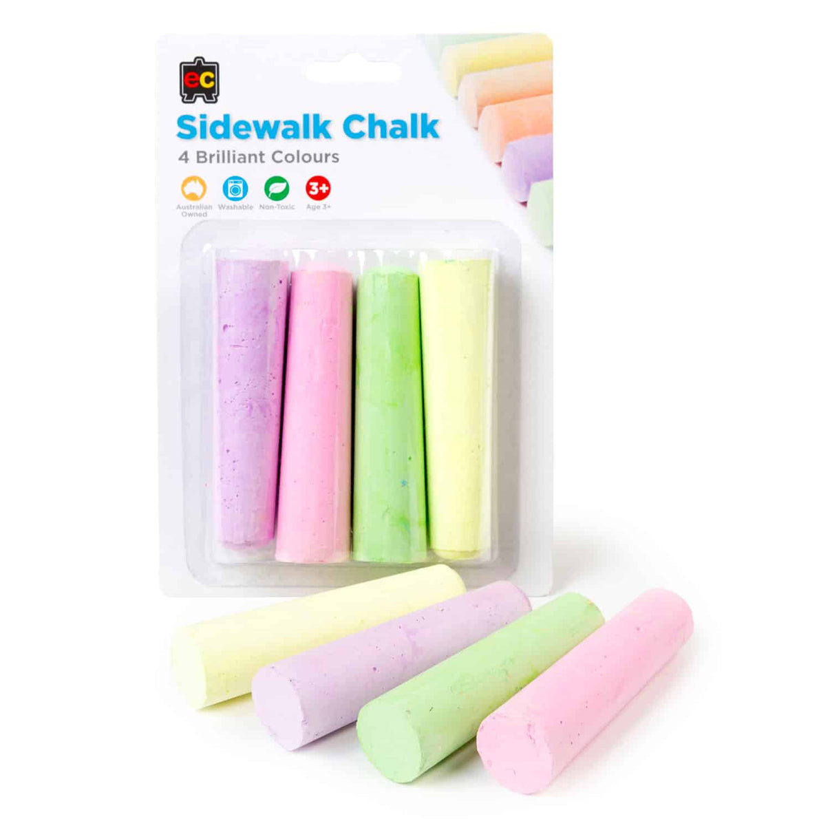 Sidewalk chalk set of 4 fluorescent pastel sticks in pink, purple, green, and yellow