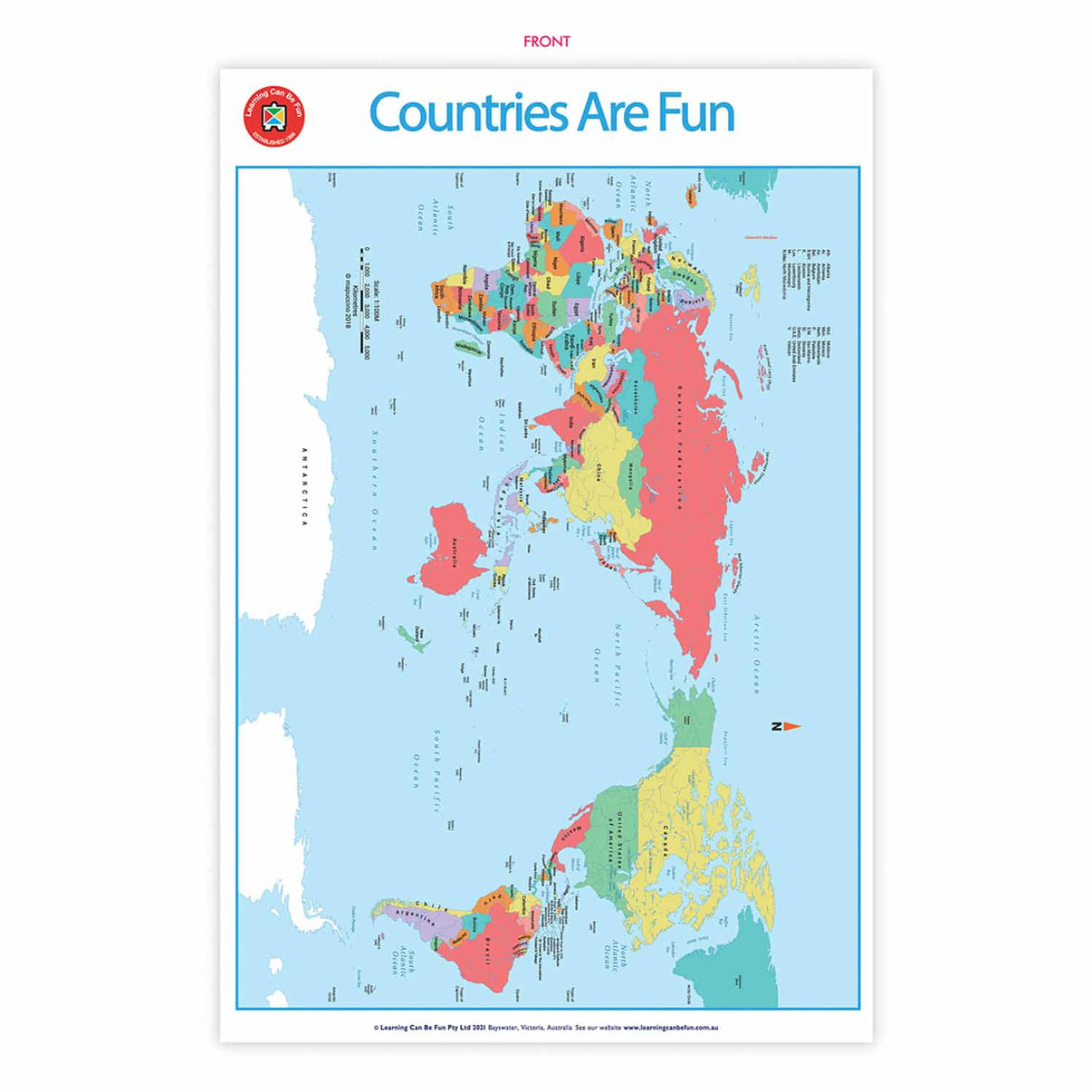 Countries Are Fun wall poster with colorful map and blue title text