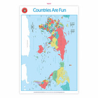 Countries Are Fun wall poster with colorful map and blue title text