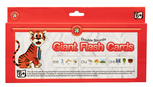 Double Sounds Giant Flash Cards box with tiger graphic and vowel sound examples