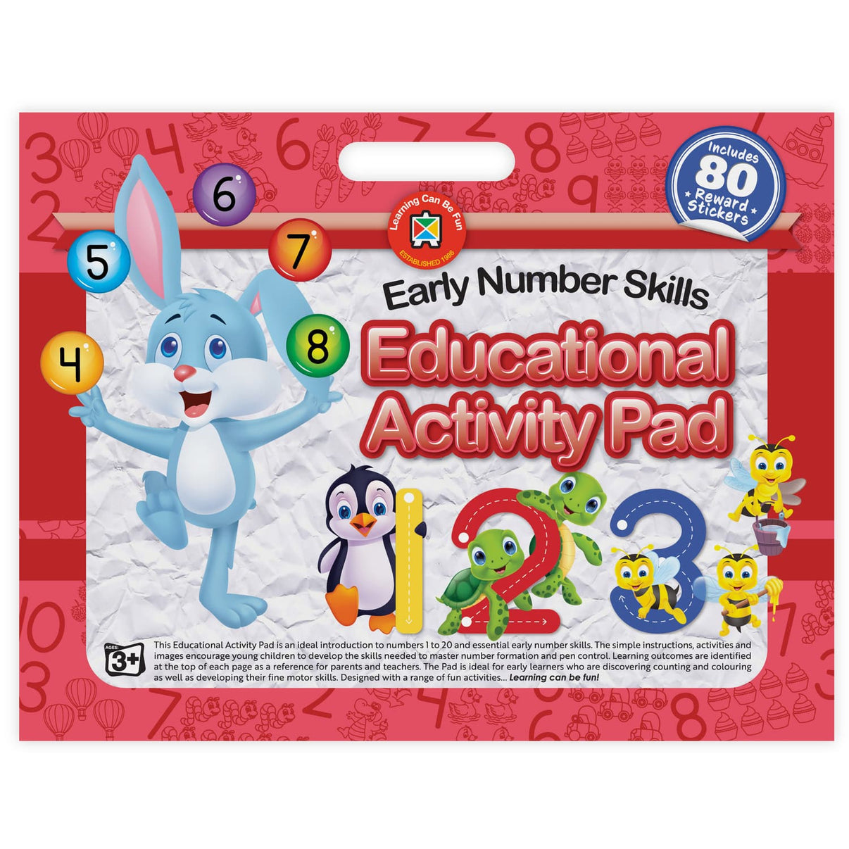 Educational activity pad cover with early number skills, 80 learning stickers