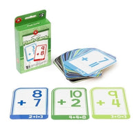 Addition flash cards set with number cards and printed equations, 0–12.