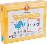 Four letter word puzzle box front showing the word bird on a jigsaw card