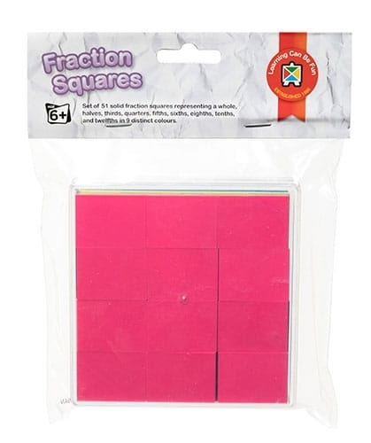 Fraction squares hang tag blister pack with pink fraction square tiles