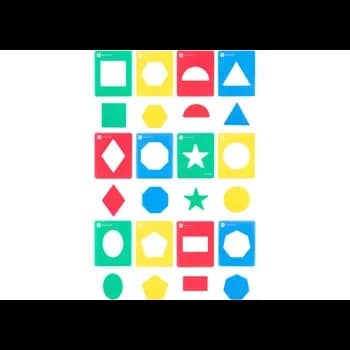 Geometry stencil set with 12 colored pieces, featuring triangles, circles, stars
