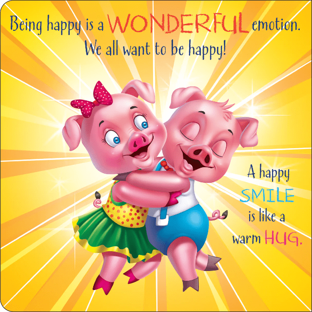 Children's picture book cover with hugging pink pig characters on yellow background