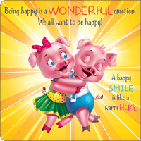 Children's picture book cover with hugging pink pig characters on yellow background
