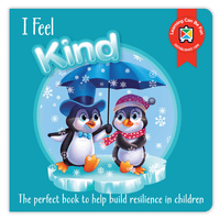 Children's kindness book cover with two penguins in snowy scene inside a bubble