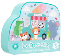 Truck-shaped jigsaw puzzle with Ice Cream Party animals and storefront art