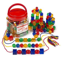 Translucent lacing bead set with multicolor beads, strings, and plastic storage container