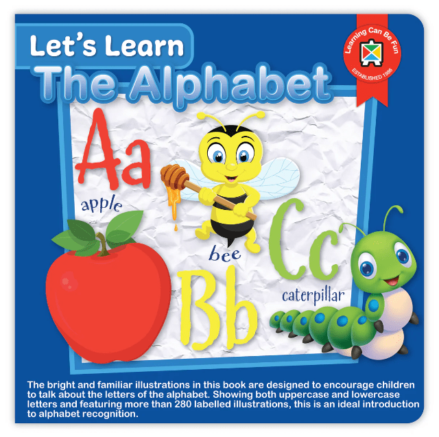 Alphabet board book cover with letters Aa and Bb, bee and caterpillar.
