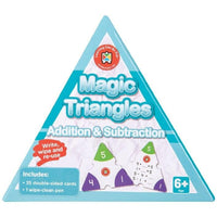 Learning math triangle card set in turquoise box, addition and subtraction, includes pen