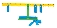Math balance set with number beam, blue weights, and green base stand