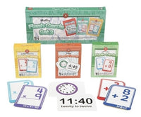Maths flash cards set with time, addition, and multiplication cards