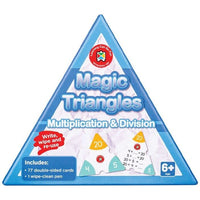 Learning math triangle set with cards and wipe-clean pen, blue triangular box front