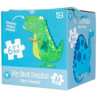 Dino friends jigsaw puzzle set in box, six dinosaur pieces, age 3+.