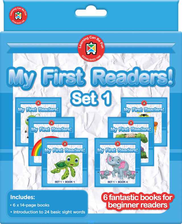 Children's reader set package, blue with multiple book covers for beginner readers, Set 1