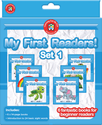 Children's reader set package, blue with multiple book covers for beginner readers, Set 1