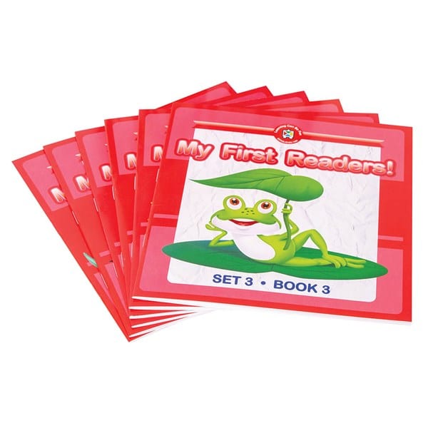Children's reading book set, red covers with frog character, Set 3 Book 3