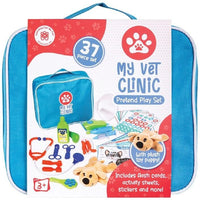 Children’s My Vet Clinic pretend play set case with 37-piece graphic on front.