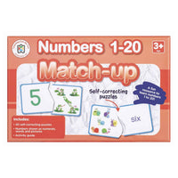 Numbers 1–20 match-up puzzle set box with self-correcting picture-number cards, ages 3+