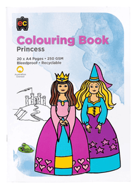 Princess colouring book cover with two cartoon princesses and crown, plus stars and hearts