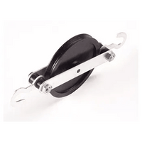 Metal single pulley with black wheel and mounting bracket