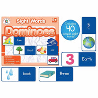 Sight word dominoes box with numbered cards and picture tiles