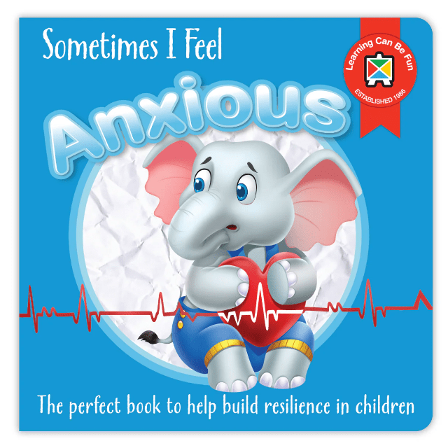 Children's anxiety-themed book with elephant character on blue cover