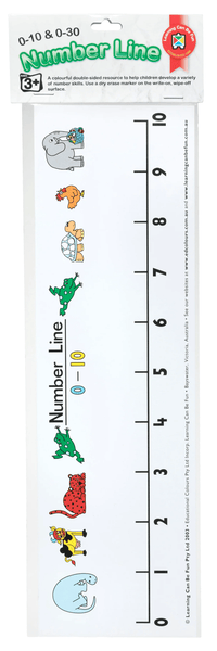 Children's number line chart 0–30 with animal illustrations and hanging header