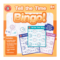 Tell the Time Bingo board game in orange retail box with clock-themed bingo cards