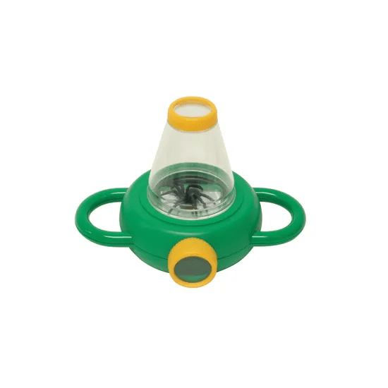 Two-way magnifying viewer with clear cone lens and green headband