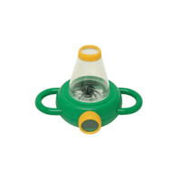 Two-way magnifying viewer with clear cone lens and green headband