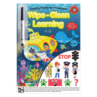Wipe-clean preschool learning activity book with marker, write and wipe.