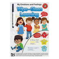 My Emotions and Feelings wipe-clean learning workbook cover with marker