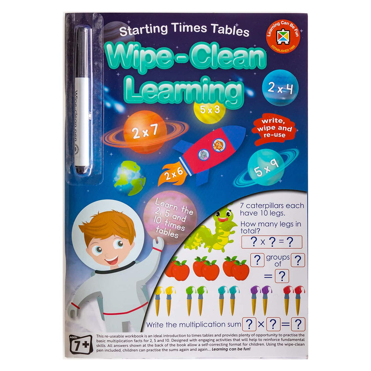 Wipe-clean times tables learning starting set with erasable marker, write and re-use