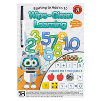 Wipe-clean learning board with numbers 1–10, marker, and robot-style design