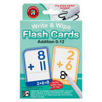 Write & wipe flash cards for addition 0-12, retail package with marker