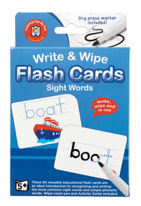 Write & wipe sight word flash card set with dry erase marker and example cards