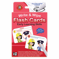 Write & Wipe flash cards box for early learning skills, red, with marker included