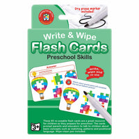 Write & wipe flash cards set for preschool skills, green box with included marker