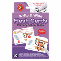Purple Write & Wipe flash cards set for primary school skills, includes marker