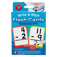 Write & Wipe subtraction flash cards 0–15 with dry-erase marker