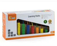 Learning Maths bead frame toy in retail box with clear window showing stacked beads