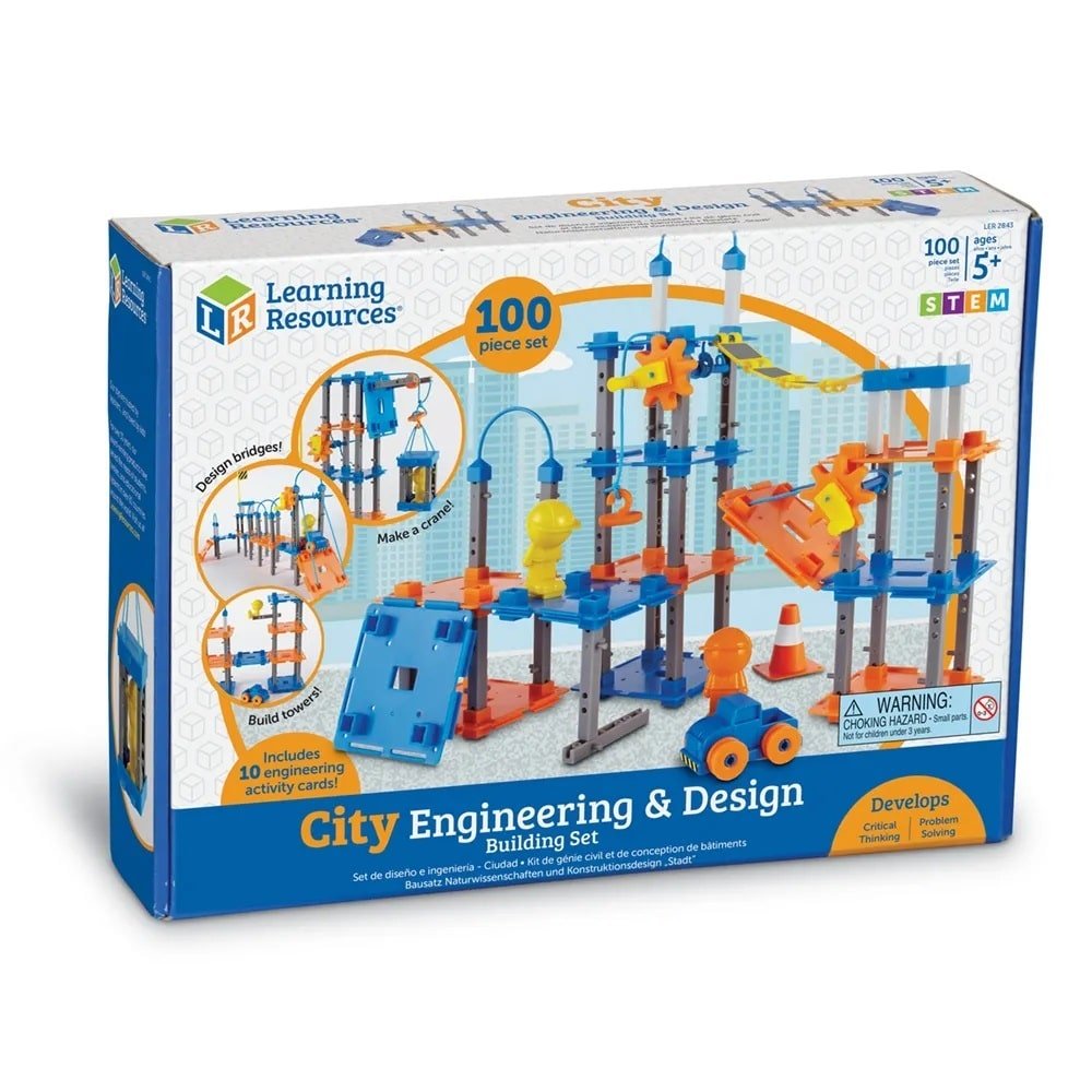 STEM building set box with 100-piece artwork and City Engineering theme