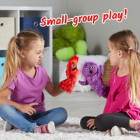 Assorted felt emotion hand puppets: purple, red, and yellow characters.