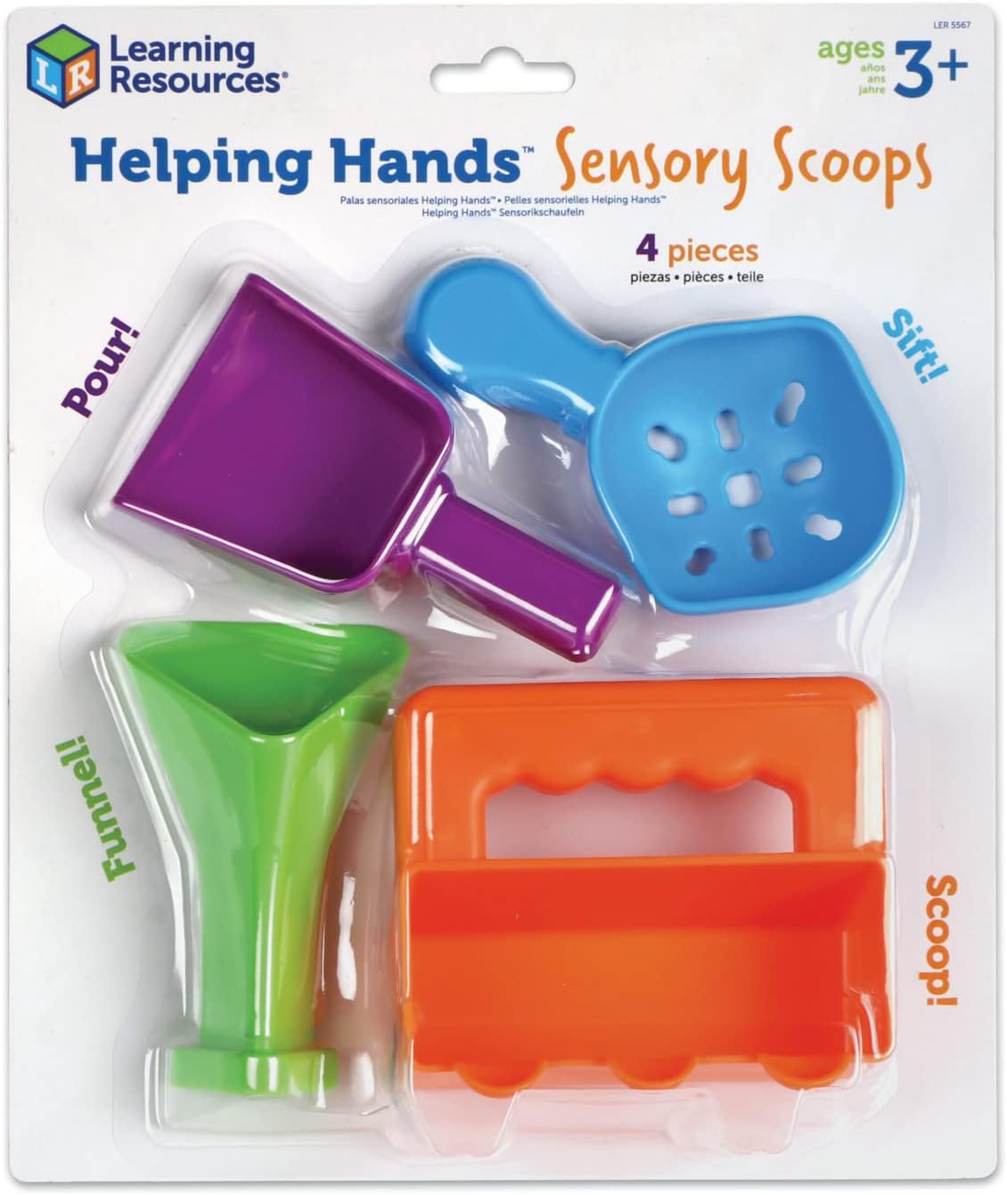 Learning Resources Helping Hands sensory scoops blister pack with four colorful tools