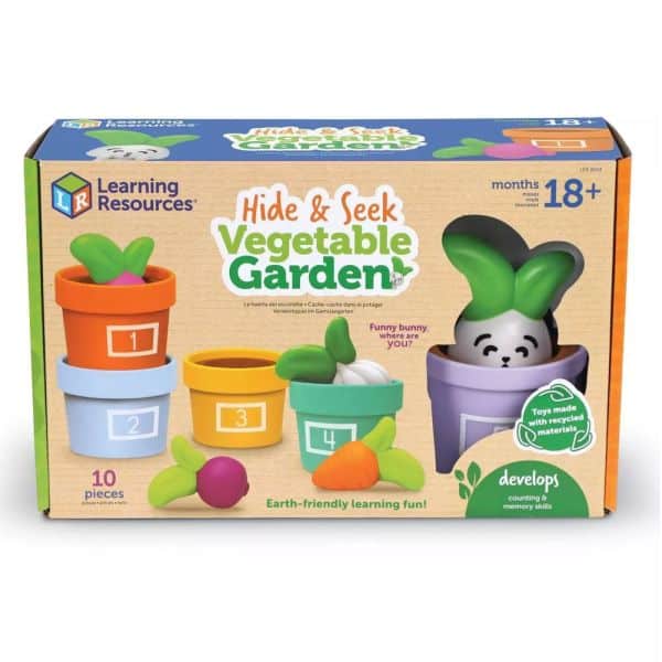 Learning Resources Hide & Seek Vegetable Garden toy set box with bunny and numbered pots